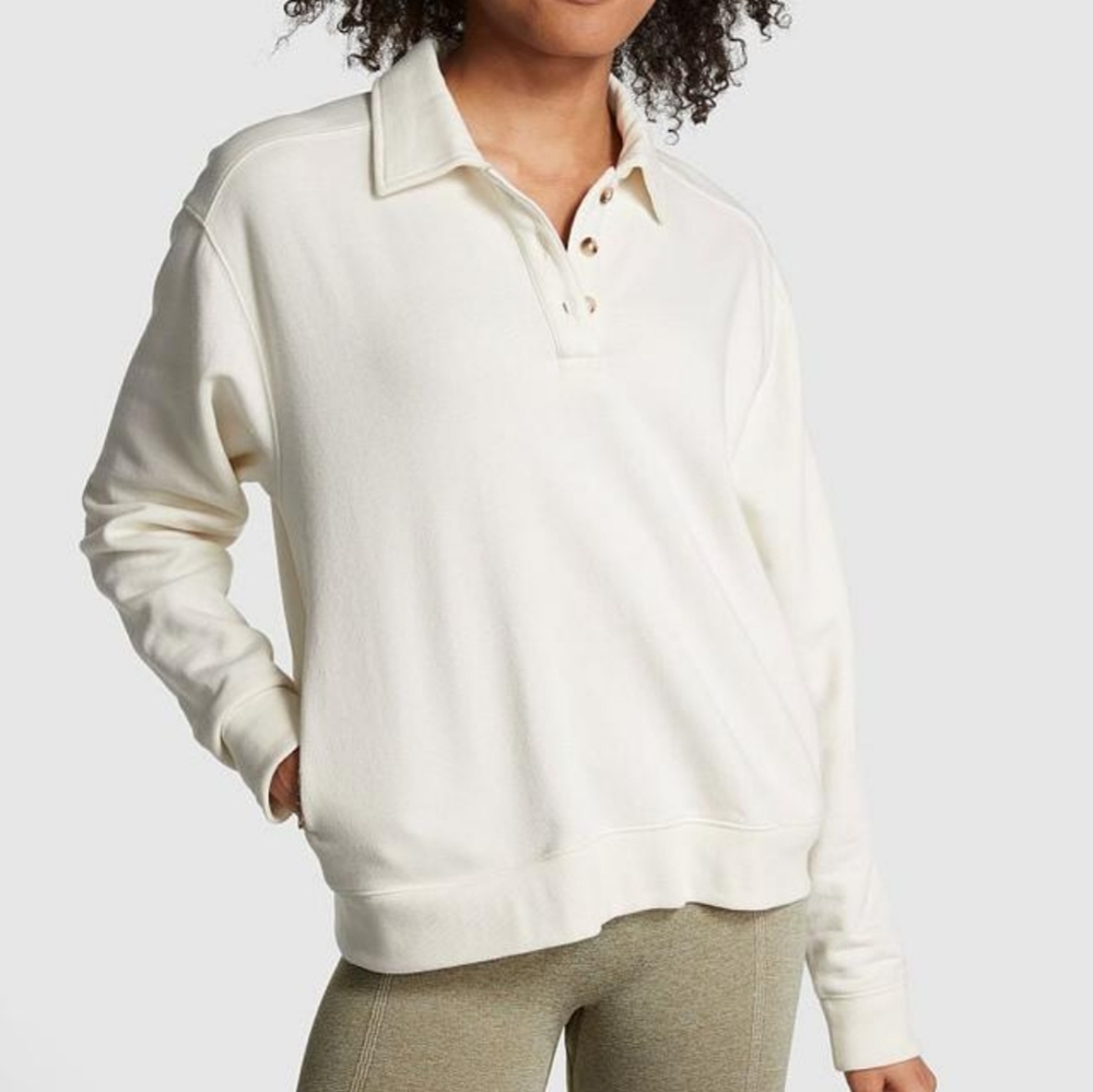 Victoria's Secret Pink Everyday Fleece Polo Sweatshirt Cream